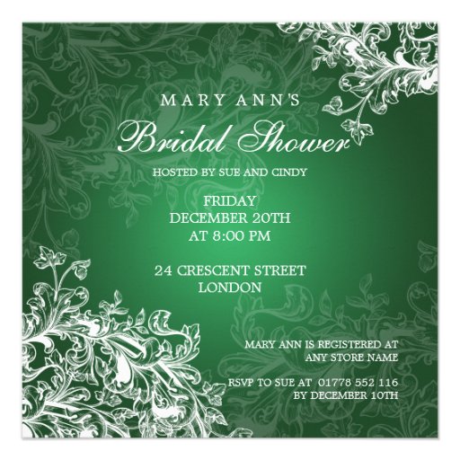 Elegant Bridal Shower Vintage Swirls Green Custom Announcements