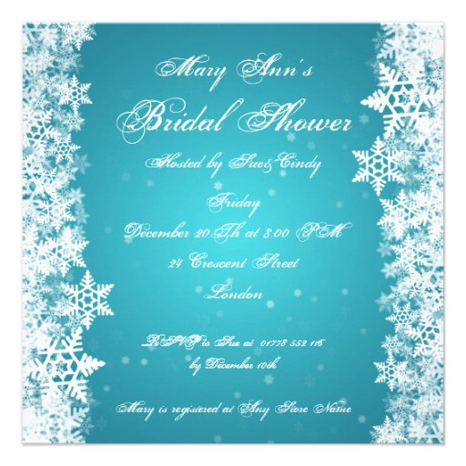 Elegant Bridal Shower Winter Snowflakes Blue Custom Invites
