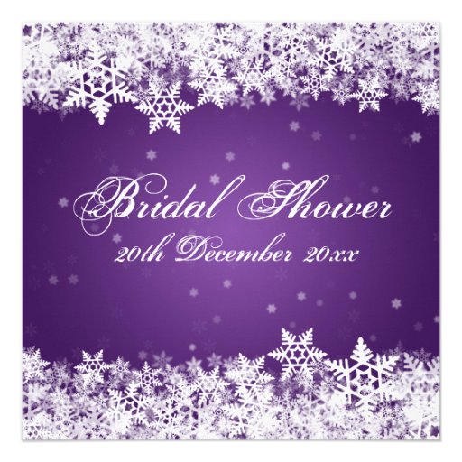 Elegant Bridal Shower Winter Snowflakes Purple Personalized Invitations