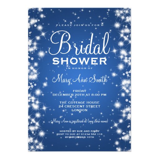 Elegant Bridal Shower Winter Sparkle Blue Invite