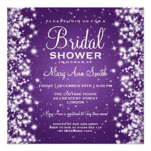 Elegant Bridal Shower Winter Sparkle Purple Custom Invitations