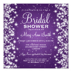   Elegant Bridal Shower Winter Sparkle Purple 5.25x5.25 Square Paper Invitation Card