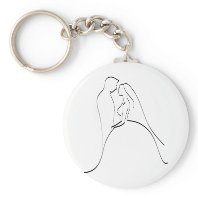 Elegant Bride and Groom Silhouette Template Key Chains