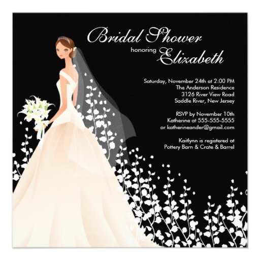 Elegant Bride Bridal Shower Invitation Black White