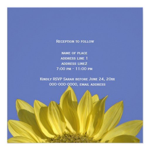 Elegant, bright  sunflower in blue, wedding invite