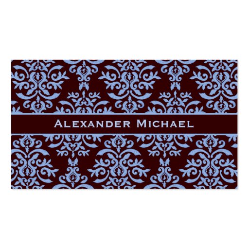 Elegant Brown and Blue Damask Fancy Designer Business Card Templates (back side)