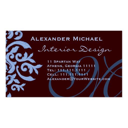 Elegant Brown and Blue Damask Fancy Designer Business Card Templates