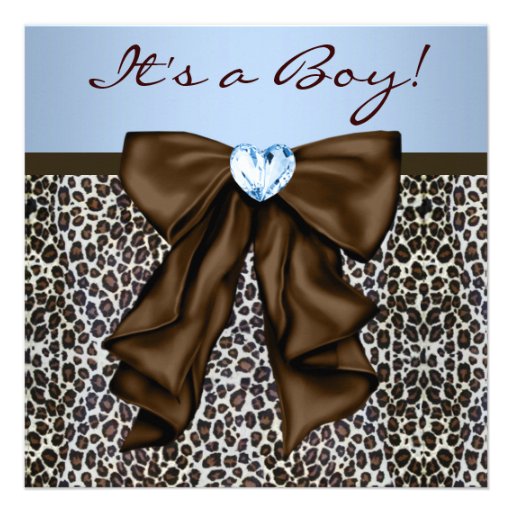 Elegant Brown and Blue Leopard Baby Shower Personalized Invite