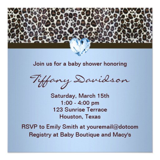 Elegant Brown and Blue Leopard Baby Shower Personalized Invite
