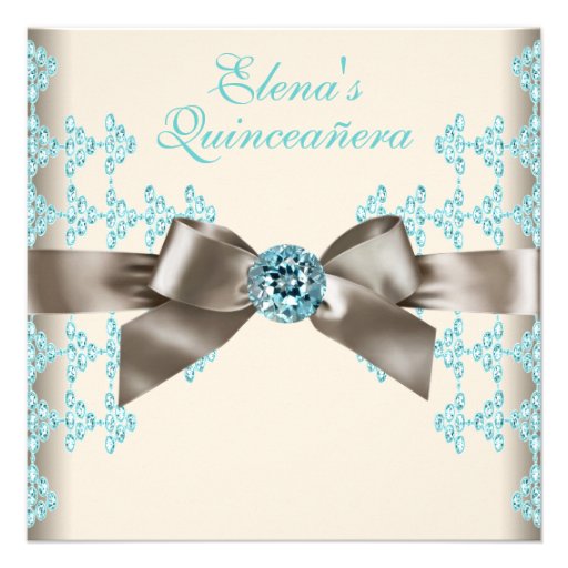 Elegant Brown and Teal Blue Quinceanera Personalized Invites (front side)