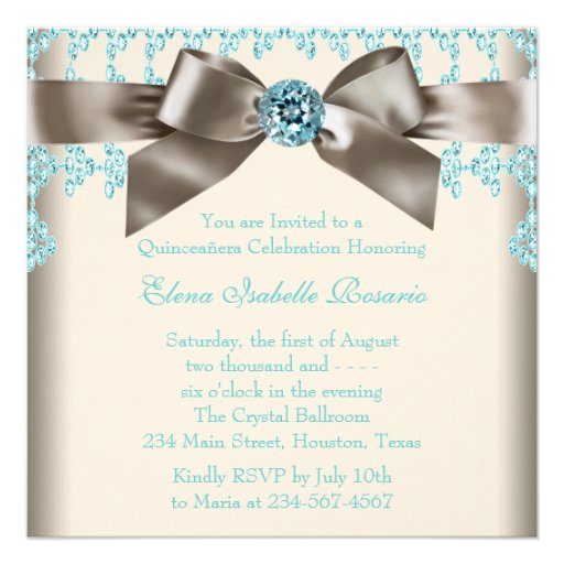 Elegant Brown and Teal Blue Quinceanera Personalized Invites