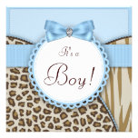 Elegant Brown Blue Baby Boy Shower Invitations