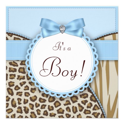 Elegant Brown Blue Baby Boy Shower Invitations