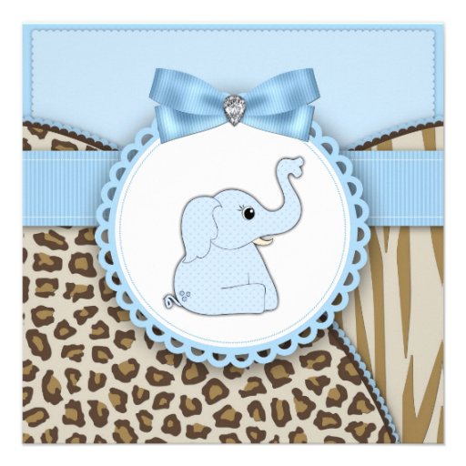 Elegant Brown Blue Elephant Baby Boy Shower Invitation
