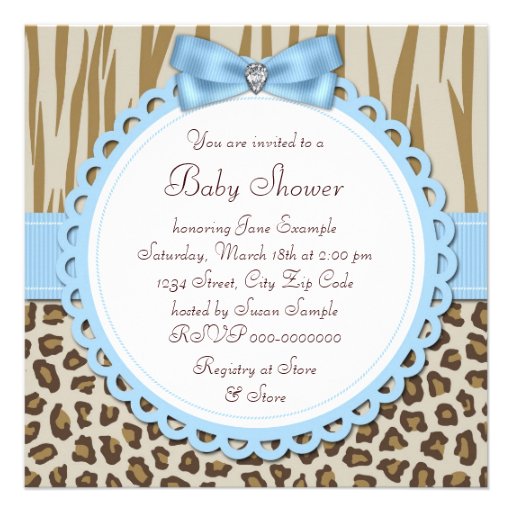 Elegant Brown Blue Elephant Baby Boy Shower Invitation