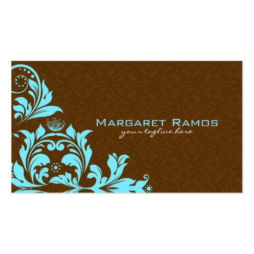 Elegant Brown & Blue Vintage Floral Damasks Business Card (front side)