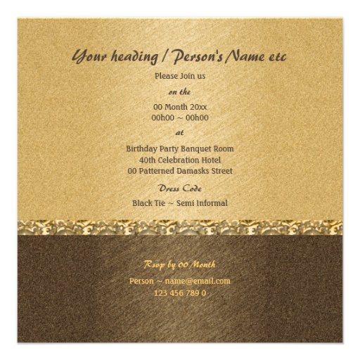 elegant brown cream 40th party personalized invite
