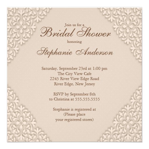 Elegant Brown Damask Bridal Shower Invitation