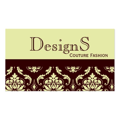 Elegant Brown Damask Fashion Business Card (front side)
