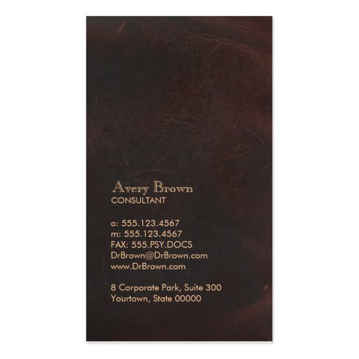 Elegant Brown Leather Look Professional Classic Business Card (front side)