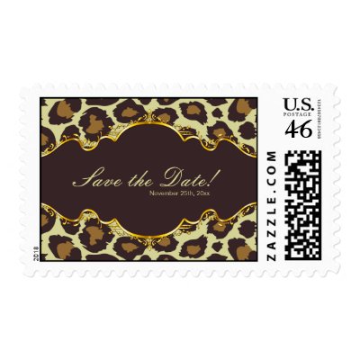 Elegant Brown Leopard Save the Date Wedding  Stamp