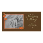 Elegant brown orange falling leaves Thanksgiving Customized Photo Card