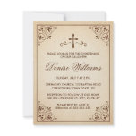 Elegant brown ornate frame christening invitation