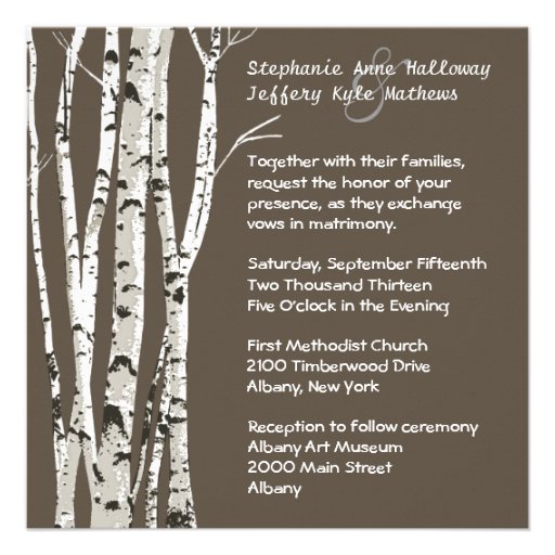 Elegant Brown with Birch Trees Wedding Invitation
