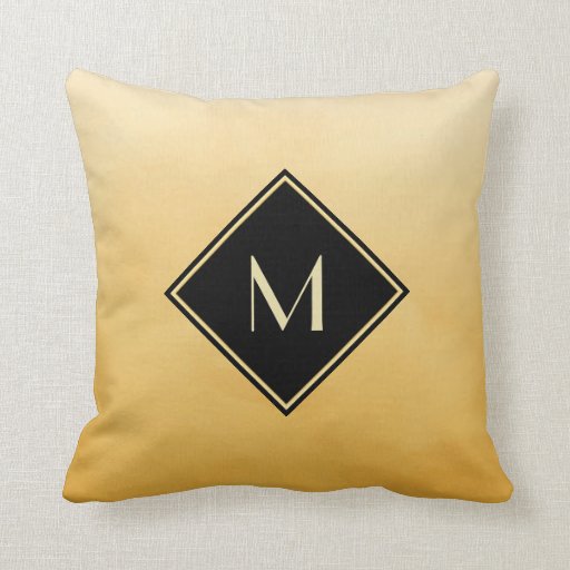 Elegant Brushed Yellow With Simple Gold Monogram Throw Pillow Zazzle