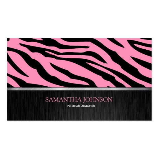 Elegant Bubblegum Pink and Black Zebra Business Cards (front side)
