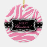 Elegant Bubblegum Pink and White Zebra Pattern Christmas Tree Ornaments