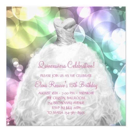 Elegant Bubbles Pink and Purple Quinceanera Personalized Invites