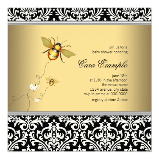 Elegant Bumble Bee Baby Shower Invitations (front side)