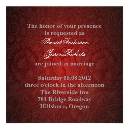 Elegant burgundy damask photo Wedding Invitation
