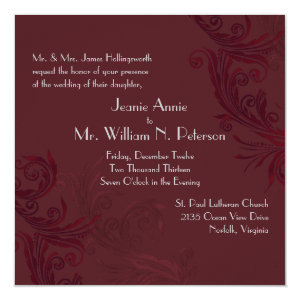 Elegant Burgundy Flourish Wedding Invitation 5.25
