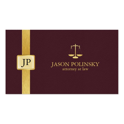 Elegant Burgundy Leather and Gold Attorney At Law Business Cards (front side)