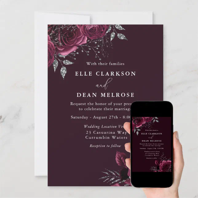 Elegant Burgundy Roses Wedding Invitation Zazzle