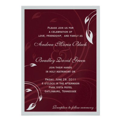 Elegant Burgundy & Silver Wedding Invitation