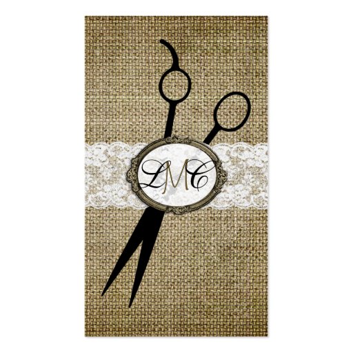 elegant burlap and lace hair stylist hairstylist business card (front side)