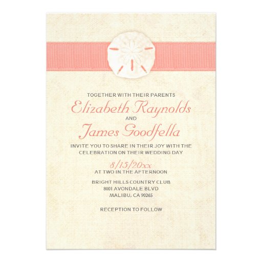 Elegant Burlap Sand Dollar Wedding Invitations