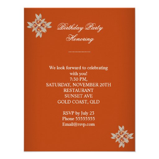 Elegant Burnt Orange Amber Birthday Party Invitations