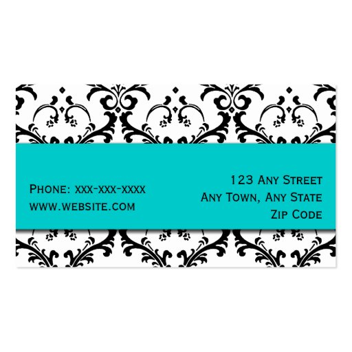 Elegant Business Card Aqua Blue Damask (back side)