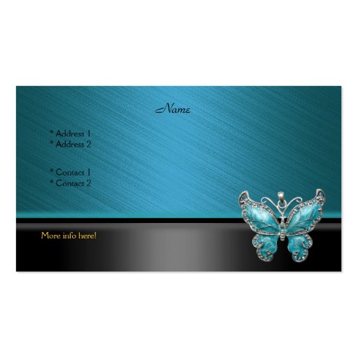 Elegant Business Card Butterfly Teal Blue (back side)