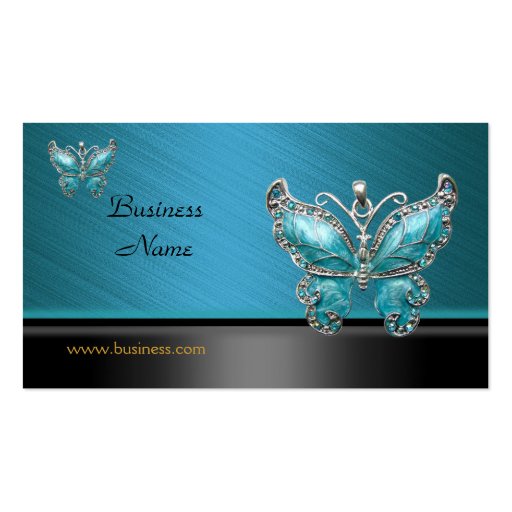 Elegant Business Card Butterfly Teal Blue (front side)