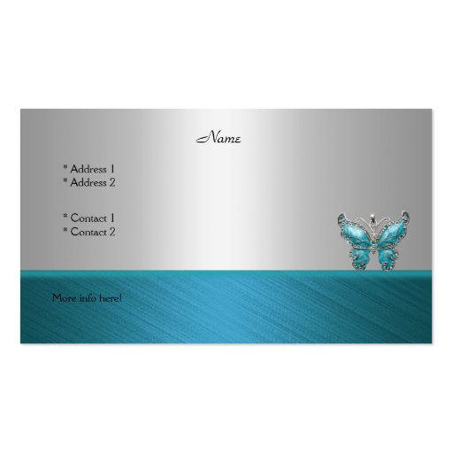 Elegant Business Card Butterfly Teal Blue 2 (back side)
