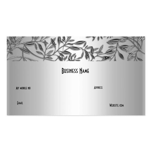 Elegant Business Card Floral Silver Plaque (back side)