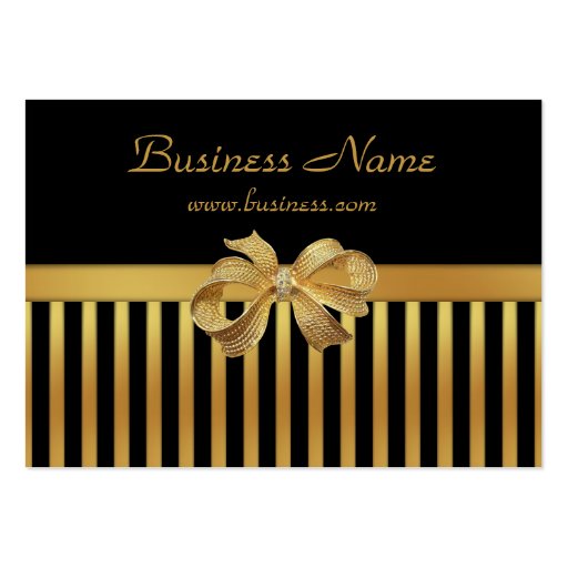Elegant Business Card Gold Black Stripe Gold Bow (front side)