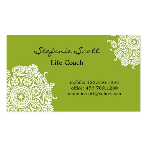 Elegant Business Card in Lime Green and White (front side)