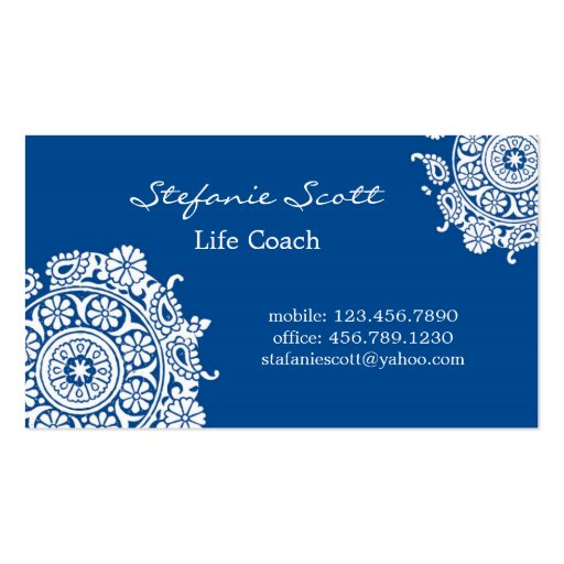 Elegant Business Card in Royal Blue and White (front side)