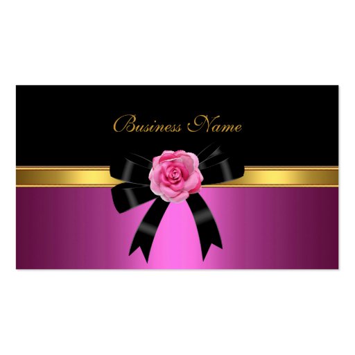 Elegant Business Card Pink Rose Black Gold Bow